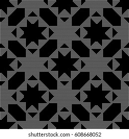 Halftone round black seamless background octagon star cross