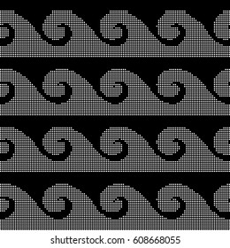 Halftone round black seamless background curve spiral wave geometry