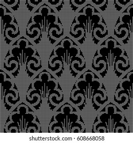 Halftone round black seamless background curve cross spiral leaf