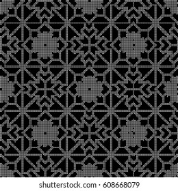 Halftone round black seamless background check cross star flower