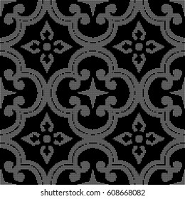Halftone round black seamless background round curve cross flower