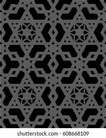 Halftone round black seamless background Islamic geometry cross polygon star