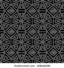 Halftone round black seamless background octagon triangle check cross frame
