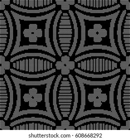 Halftone round black seamless background curve round cross flower line