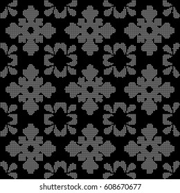 Halftone round black seamless background curve spiral cross flower