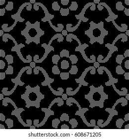 Halftone round black seamless background curve spiral round flower