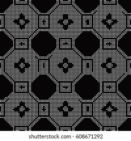 Halftone round black seamless background polygon square cross flower