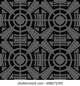 Halftone round black seamless background round cross geometry