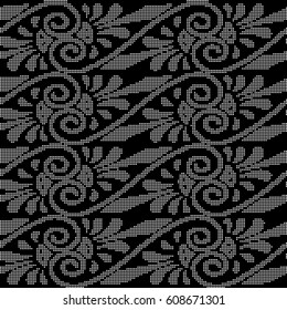 Halftone round black seamless background spiral cross vine flower