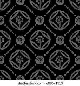 Halftone round black seamless background round cross dot line flower