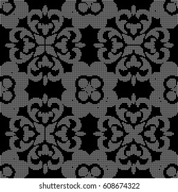 Halftone round black seamless background spiral cross round kaleidoscope