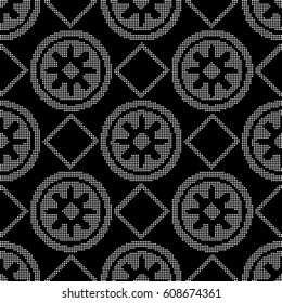 Halftone round black seamless background square check round flower