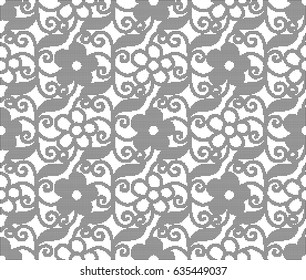 Halftone round black seamless background spiral vortex cross vine leaf flower