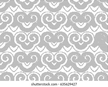 Halftone round black seamless background spiral curve cross retro Japanese pattern