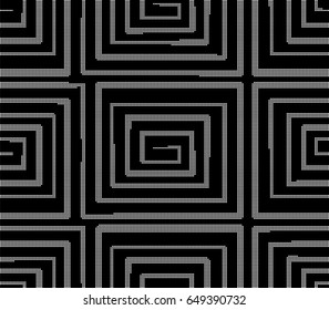 Halftone round black seamless background spiral square vortex geometry cross line