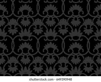 Halftone round black seamless background retro China spiral curve cross vine cross flower