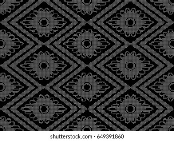 Halftone round black seamless background rhomb check sawtooth cross frame flower