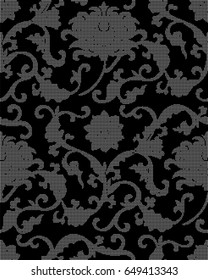 Halftone round black seamless background botanic garden spiral cross leaf vine flower