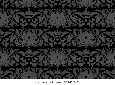 Halftone round black seamless background botanic garden nature leaf flower chintz