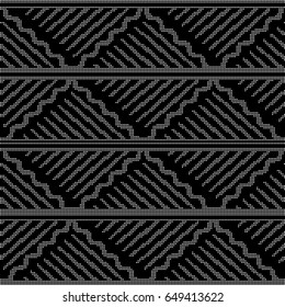 Halftone round black seamless background oriental curve wave cross square check line