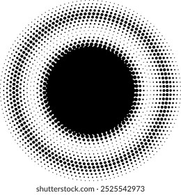 Halftone round frame. Black dot radial element