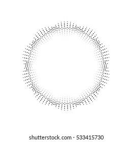 Halftone round frame. Halftone effect vector illustration. Black dots on white background. Black and white Sunburst background. Abstract dotted background. Halftone effect explosion