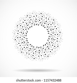 halftone round frame with shadow, vector, dots on white background