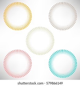 Halftone round geometrical frame. Set of design elements of different colors. Vector illustration.