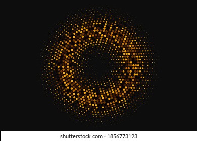 Halftone. Round Golden element of dots and circles. Template. Vector object isolated background.