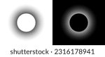 Halftone round as icon or background. Abstract vector circle frame with dots as logo or emblem. Black shape on a white background and the same white shape on the black side.