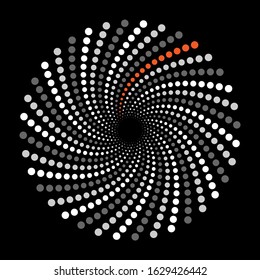 Ronda de semitono como icono o fondo. Resumen del marco de círculo vectorial con puntos como logotipo o emblema. Borde de círculo aislado en el fondo negro para tu diseño.