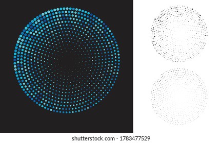 Halftone rund als Symbol oder Hintergrund. Abstrakter Vektorkreisrahmen mit Punkten als Logo oder Emblem. Circle Ränder einzeln auf weißem Hintergrund für Ihr Design.