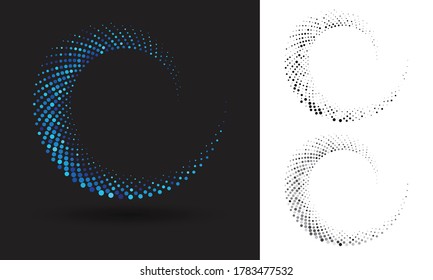 Halftone round as icon or background. Abstract vector circle frame with dots as logo or emblem. Circle border isolated on the white background for your design.