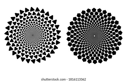 Halftone round as icon or background. Abstract vector circle frame with triangles as logo or emblem. Circle border isolated on the white background for your design.