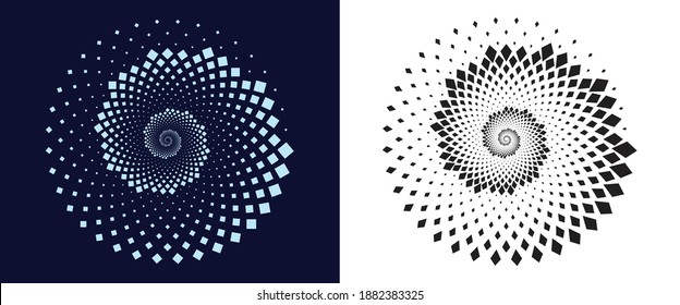 Halftone round as icon or background. Abstract vector circle frame with squares as logo or emblem. Circle isolated on background for your design.