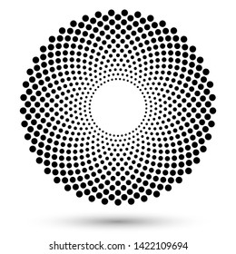 Halftone round as icon or background. Black abstract vector circle frame with dots as logo or emblem. Circle border isolated on the white background for your design.