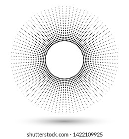 Halftone round as icon or background. Black abstract vector circle frame with dots as logo or emblem. Circle border isolated on the white background for your design.