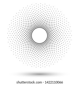 Halftone round as icon or background. Black abstract vector circle frame with dots as logo or emblem. Circle border isolated on the white background for your design.