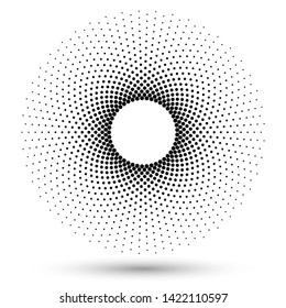 Halftone round as icon or background. Black abstract vector circle frame with hexagons as logo or emblem. Circle border isolated on the white background for your design.