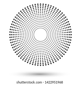 Halftone round as icon or background. Black abstract vector circle frame with triangles as logo or emblem. Circle border isolated on the white background for your design.