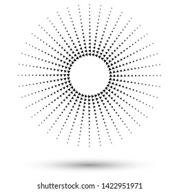 Ronda de semitono como icono o fondo. Marco de círculo vectorial abstracto negro con triángulos como logotipo o emblema. Borde de círculo aislado en el fondo blanco para tu diseño.