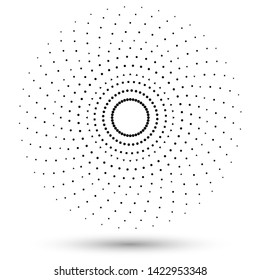 Halftone round as icon or background. Black abstract vector circle frame with geometric figures as logo or emblem. Circle border isolated on the white background for your design.
