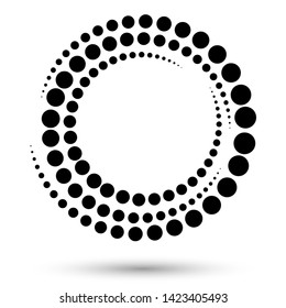 Halftone round as icon or background. Black abstract vector circle frame with dots as logo or emblem. Circle border isolated on the white background for your design.