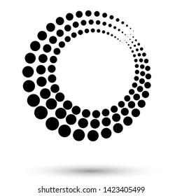 Ronda de semitono como icono o fondo. Marco de círculo vectorial abstracto negro con puntos como logotipo o emblema. Borde circular aislado en el fondo blanco para tu diseño.