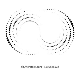 Halftone rund als Symbol oder Hintergrund. Schwarz abstrakter Vektorkreisrahmen mit Punkten als Logo oder Emblem. Circle Ränder einzeln auf weißem Hintergrund für Ihr Design.
