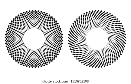 Ronda de semitono como icono o fondo. Marco de círculo vectorial abstracto negro con puntos como logotipo o emblema. Borde de círculo aislado en el fondo blanco para tu diseño.