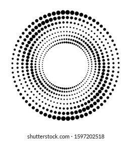 Halftone round as icon or background. Black abstract vector circle frame with dots as logo or emblem. Circle border isolated on the white background for your design.