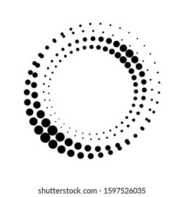 Ronda de semitono como icono o fondo. Marco de círculo vectorial abstracto negro con puntos como logotipo o emblema. Borde de círculo aislado en el fondo blanco para tu diseño.