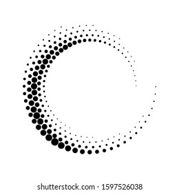 Halftone round as icon or background. Black abstract vector circle frame with dots as logo or emblem. Circle border isolated on the white background for your design.