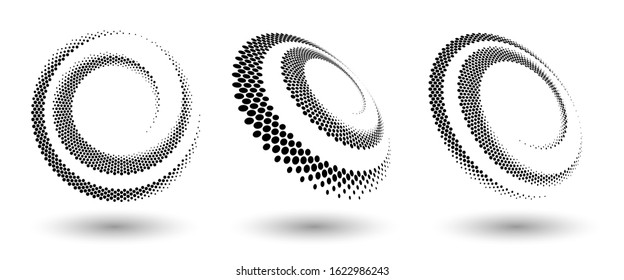 Halftone round as icon or background. Black abstract vector circle frame with dots as logo or emblem. Circle border isolated on the white background for your design.